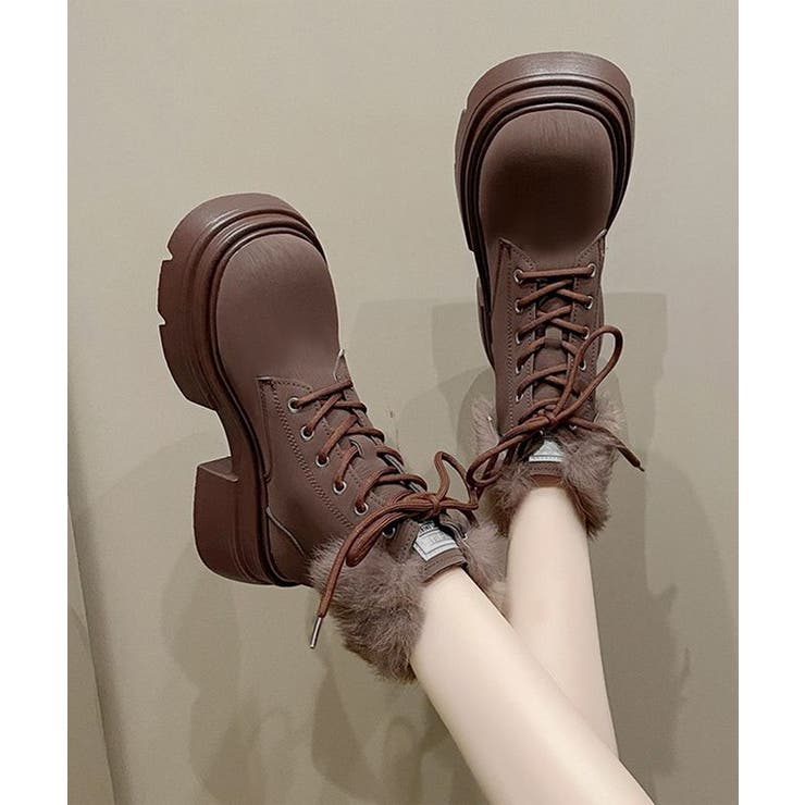 ファー付き レースアップ 厚底[品番：LCLW0007802]｜レースレディース