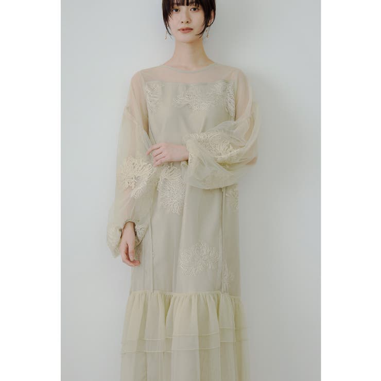 niana ニアナ フラワー刺繍ティアードフリルドレス[品番：FT000010663