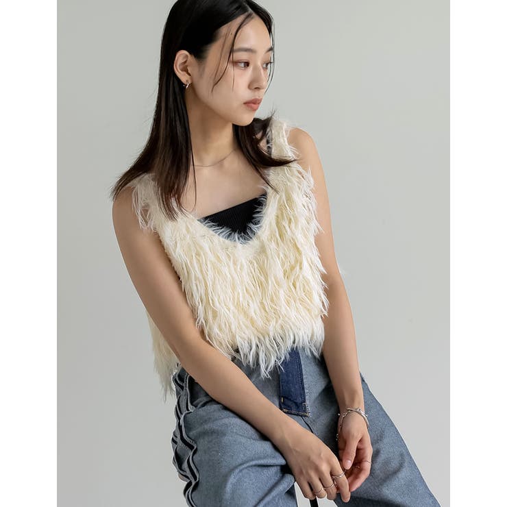 累計販売枚数10,000枚突破！]シャギーフリンジニットキャミソール[品番