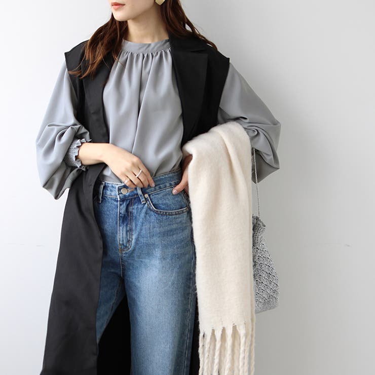 ハイネックギャザーバルーンスリーブブラウス[品番：GERW0000039