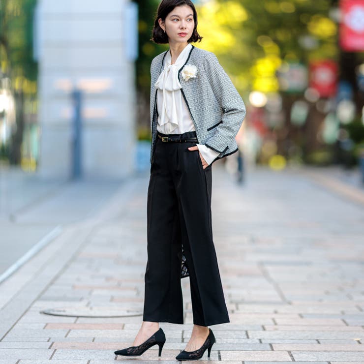 4点セット】ツイードジャケットワイドパンツセットアップ[品番