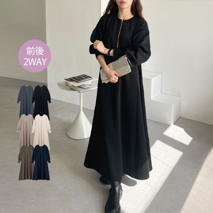 前後2WAYハーフジップ長袖ワンピース[品番：GERW0010348]｜GeeRA
