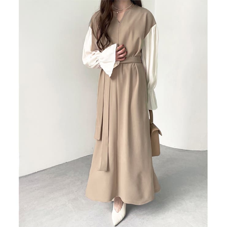 ブラウスレイヤード風ドッキングワンピース[品番：GERW0010599]｜GeeRA