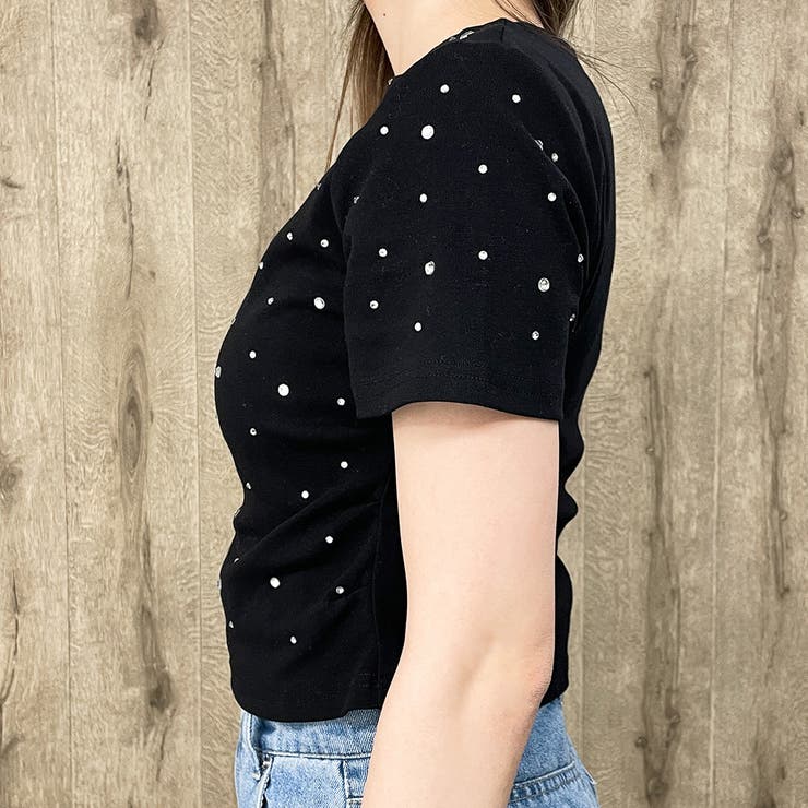 ラインストーン付きストレッチTシャツ[品番：GORW0008725]｜GORGE