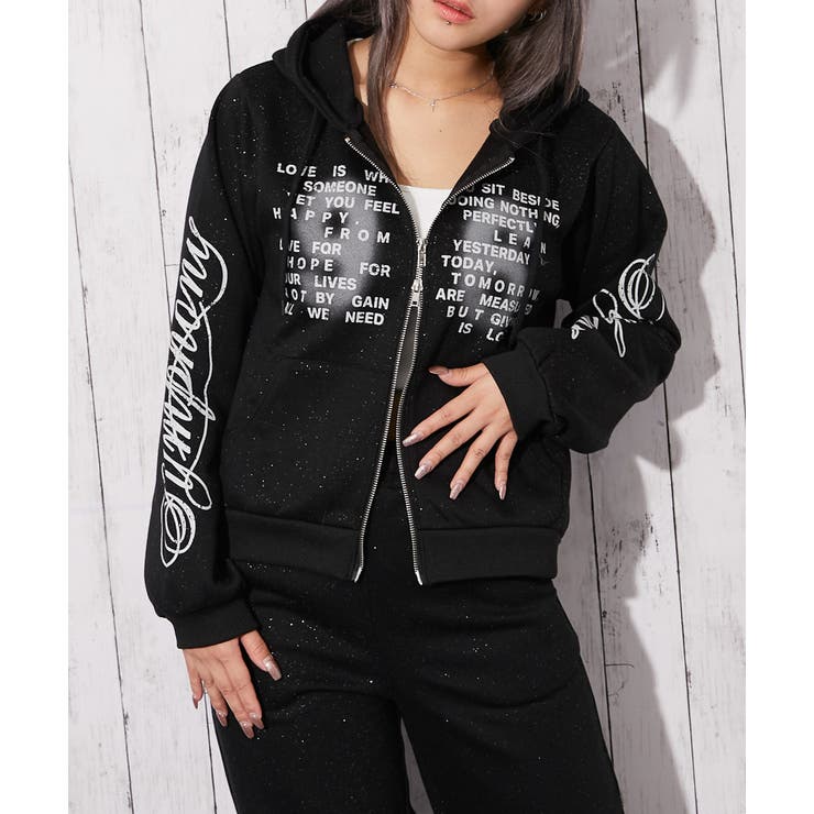 英字ロゴ×裏起毛》セットアップ対応◎ジップパーカー[品番