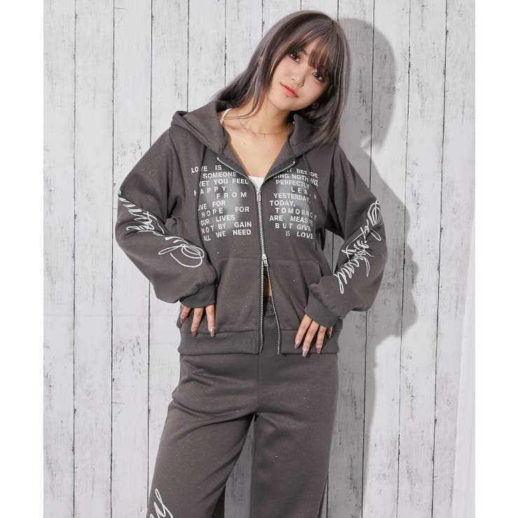 英字ロゴ×裏起毛》セットアップ対応◎ジップパーカー[品番