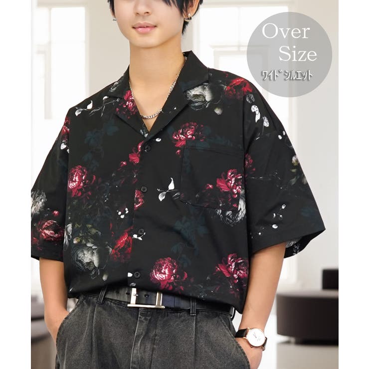 オーバーサイズ】総柄 開襟 アロハ シャツ ＃オーバーサイズ シャツ