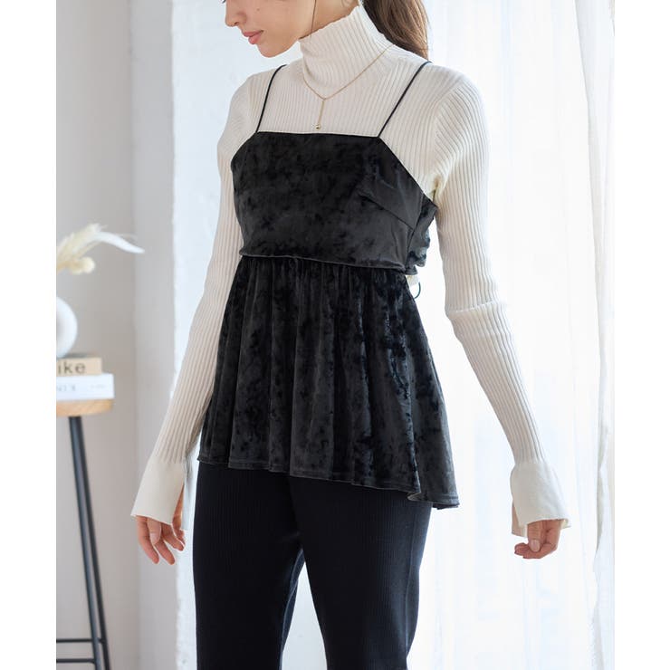 クラッシュベロアペプラムキャミソール ベロア キャミソール[品番