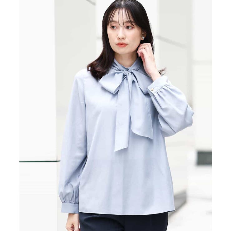 ボウ付きスタンドカラーブラウス/洗える[品番：ITKW0020103]｜MK