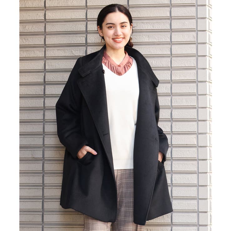 美品 wb ダブルビー カシミヤ100％ロングコート 黒 ブラック 796 大人