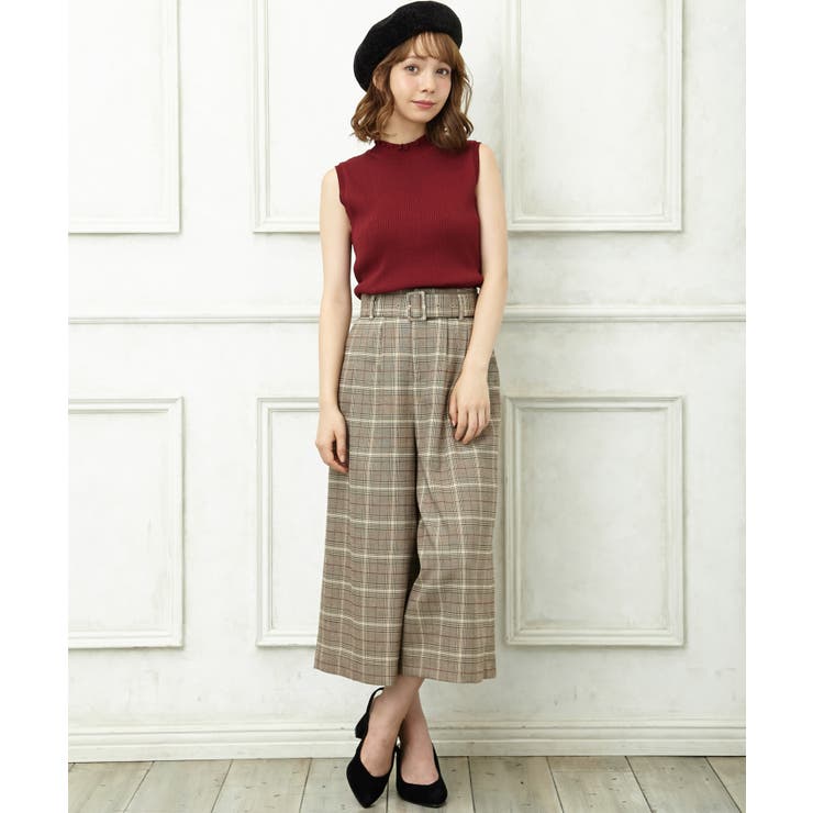 共ベルト付チェック柄ガウチョ／パンツ[品番：INGW0003740]｜INGNI