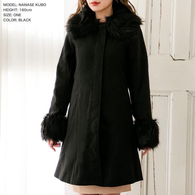 フェイクファー付上質ウールタッチフレアコートアウター [17626][品番