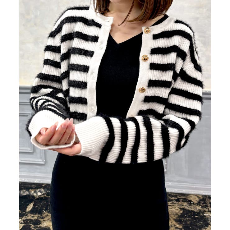 シャギーボーダーニットカーディガン [24540 長袖[品番：BA000005920