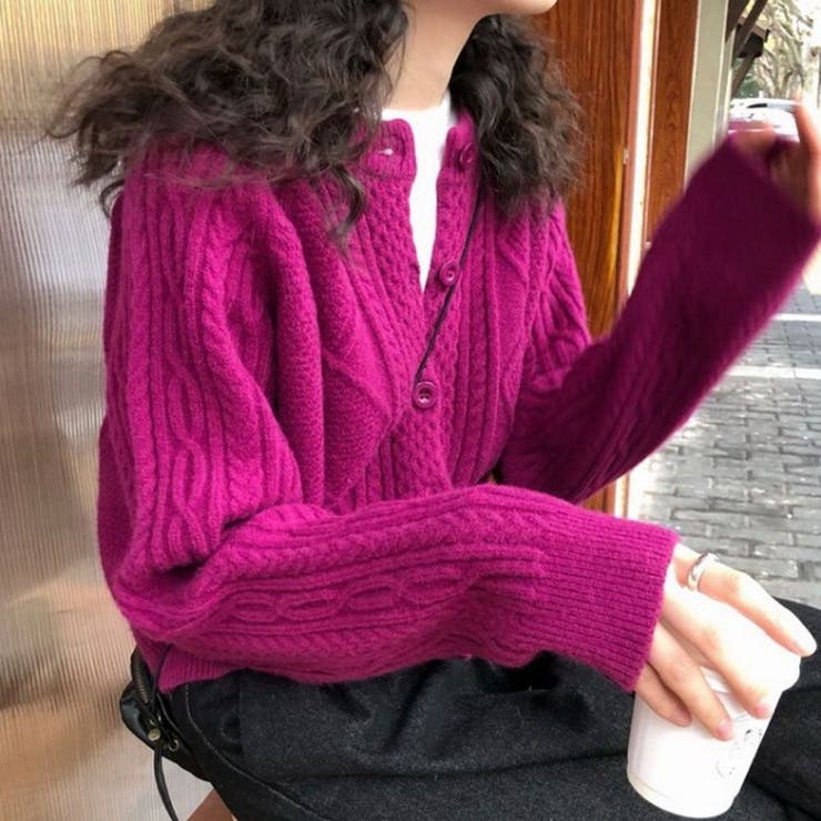 SHOPLIST限定】ケーブル編みモヘアニットカーディガン トップス