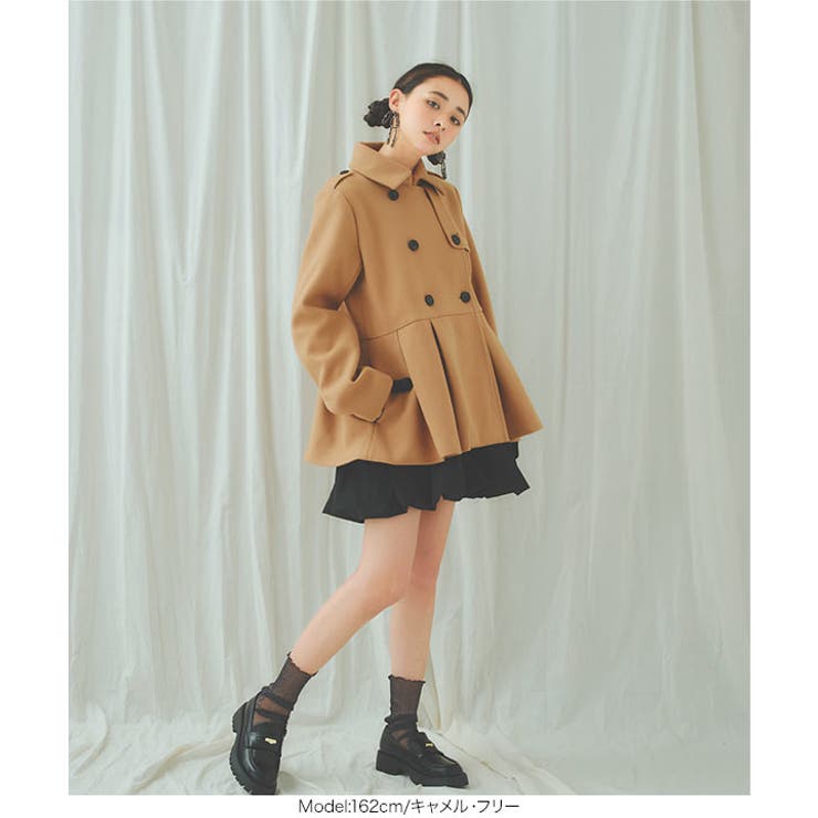 プリーツ切替ペプラムダブルボタンコート［K1327］[品番：KO000014788