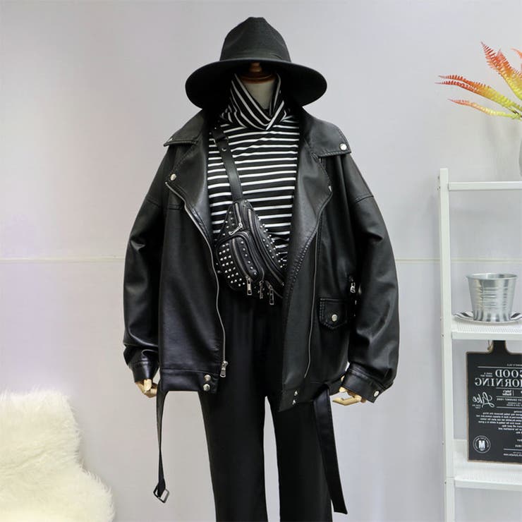 エコレザーオーバーサイズライダースジャケット 女性 レディース[品番