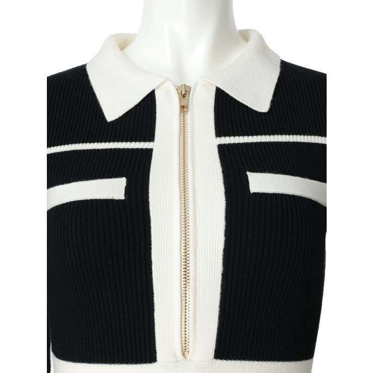 フロントZIPバイカラーニットワンピース[品番：LINW0002515