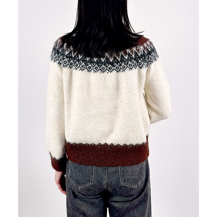 2025AW新作】ノルディック柄ニットカーディガン[品番：LOSW0009166