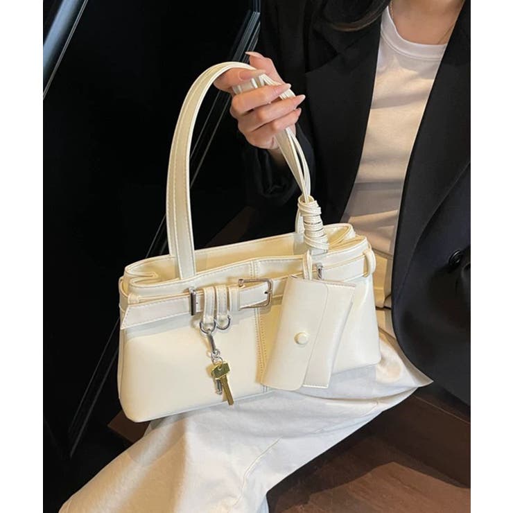 キーチャーム+ミニポーチ付き 長ショルダー 横長バッグ[品番