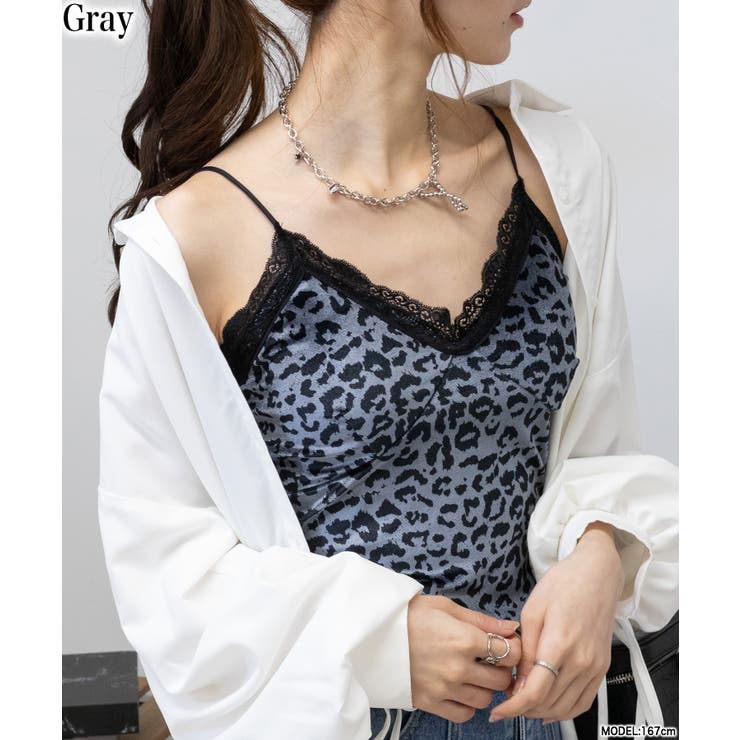 ヒョウ柄ベロアリボン付きカップ付キャミソール[品番：PPNW0004493