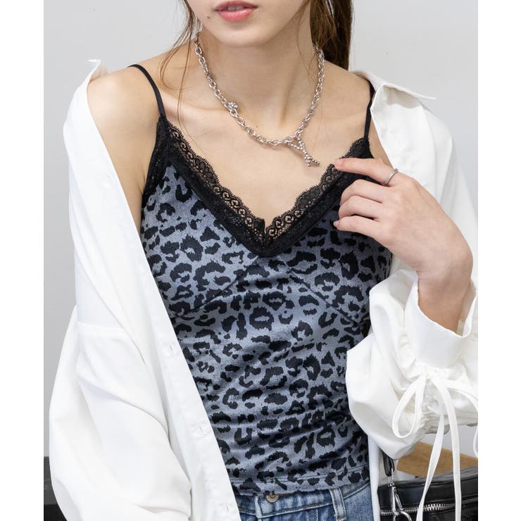 ヒョウ柄ベロアリボン付きカップ付キャミソール[品番：PPNW0004493