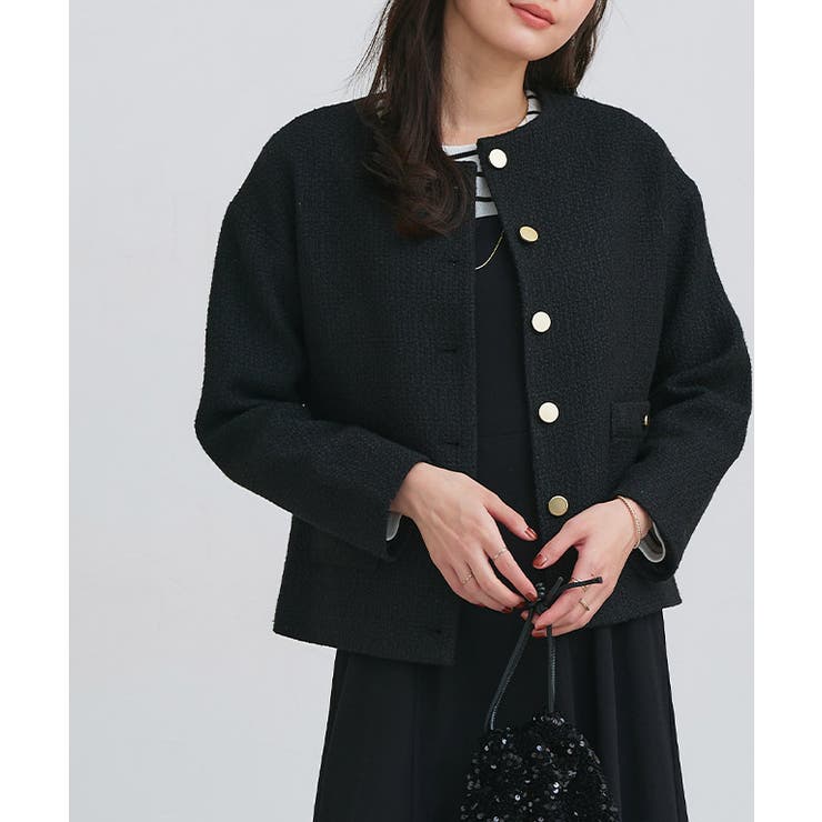 ツイードノーカラージャケット ジャケット ツイード[品番：PRTW0003790