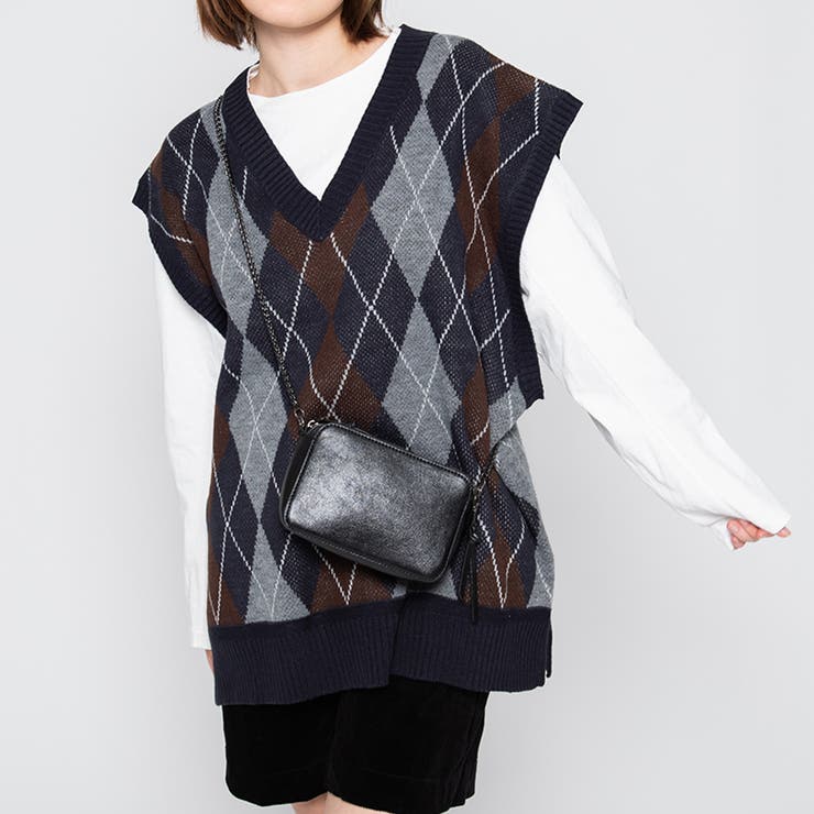 オーバーサイズアーガイル柄ニットベスト [品番：RADM0000892]｜MODISH