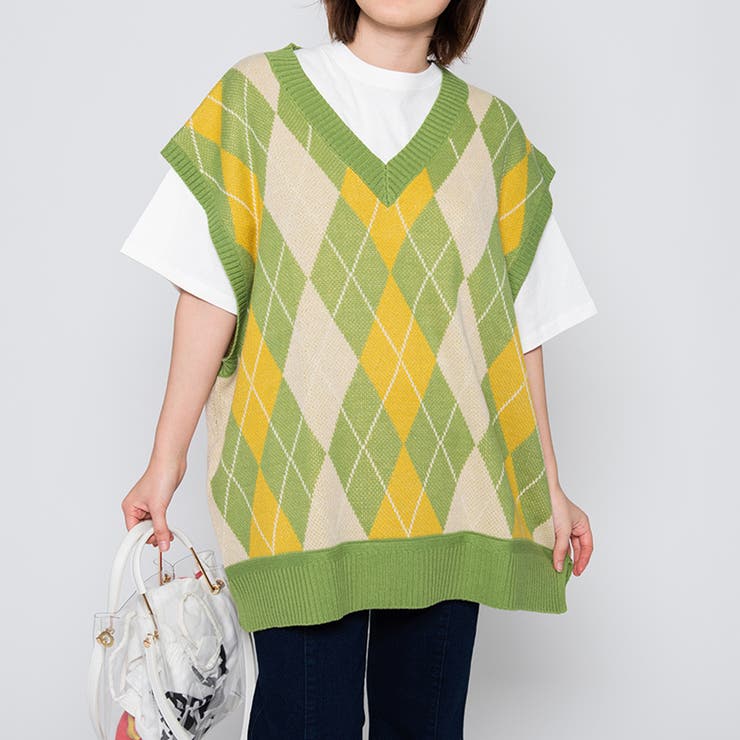 オーバーサイズアーガイル柄ニットベスト [品番：RADM0000892]｜MODISH