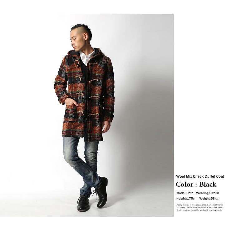 Revo レヴォ】ウールミックス起毛チェック柄ロング丈ダッフルコート