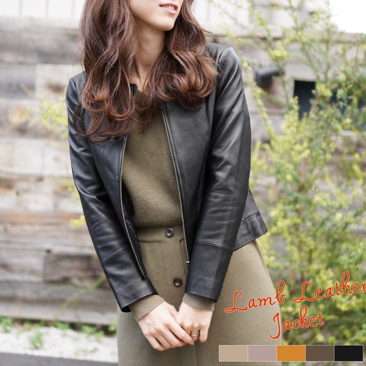 レザージャケット レディース ノーカラー[品番：SNKC0002268]｜sankyo