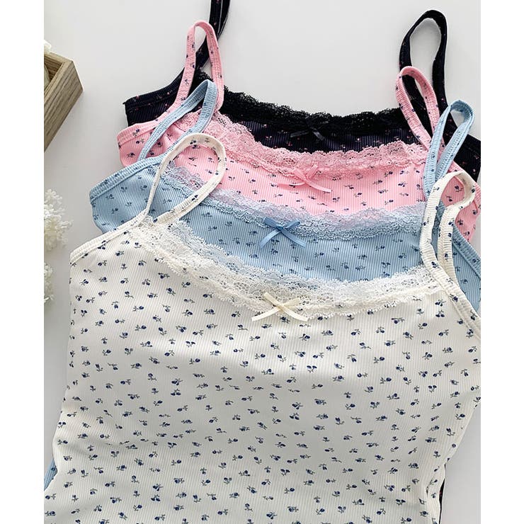 花柄夏リブブラトップ キャミソール クロップド丈[品番：KH000014636