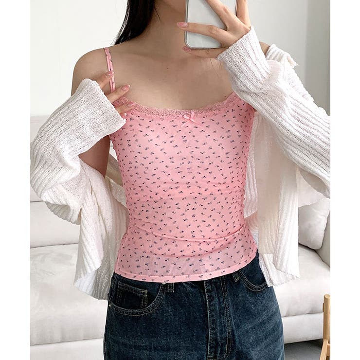 花柄夏リブブラトップ キャミソール クロップド丈[品番：KH000014636