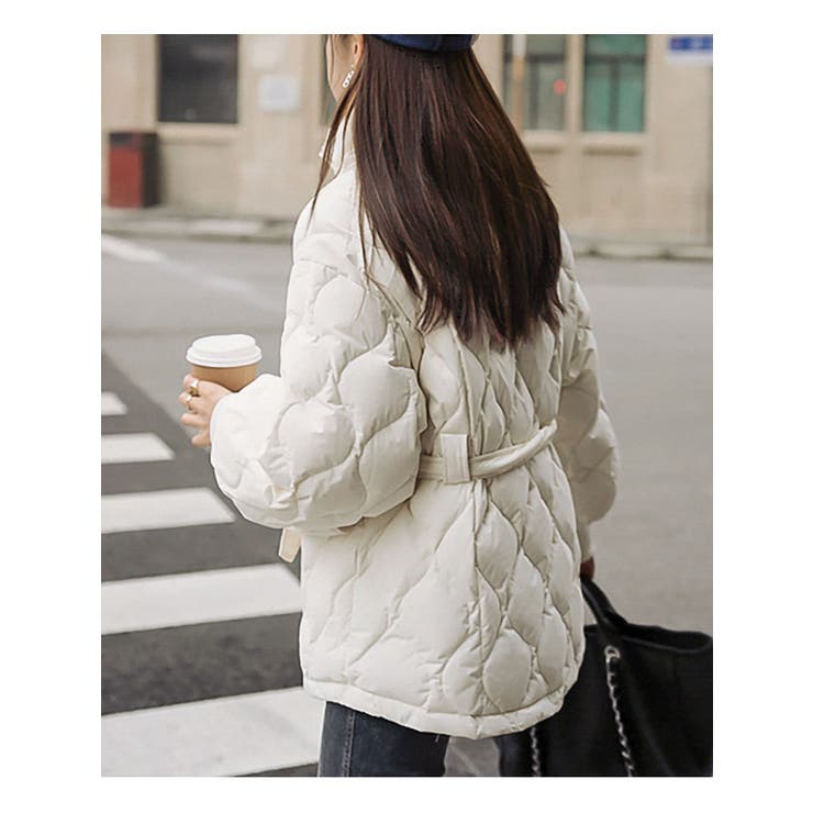 キルティングベルトダウンジャケットハーフ丈レディース 中綿アウター
