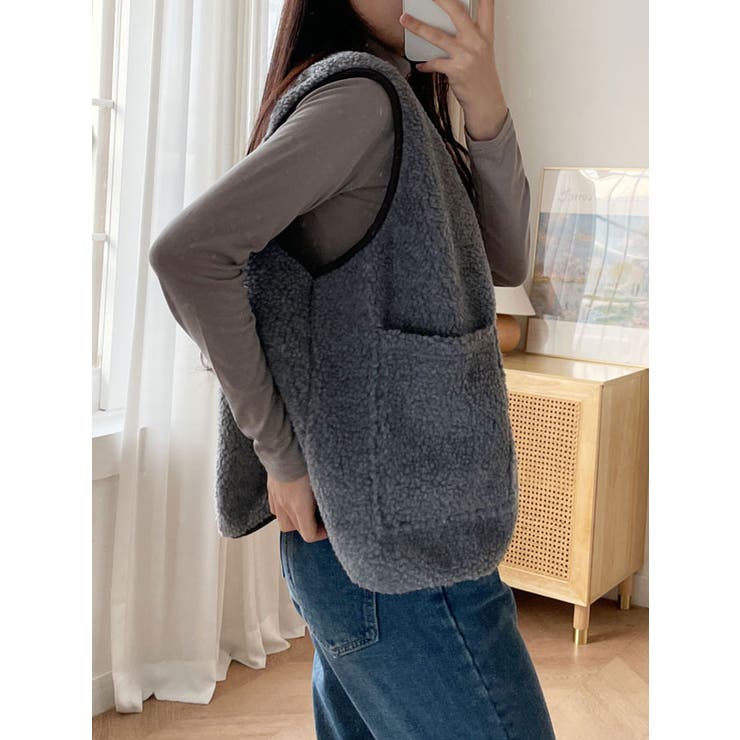 ボタンフリースベストもこもこ 全3色 レディース[品番：KH000013104