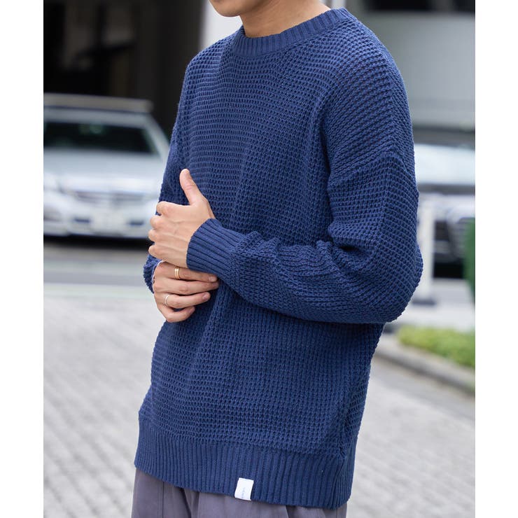 SETUP7】クルーネック畔編みニット セーター ワッフルニット[品番