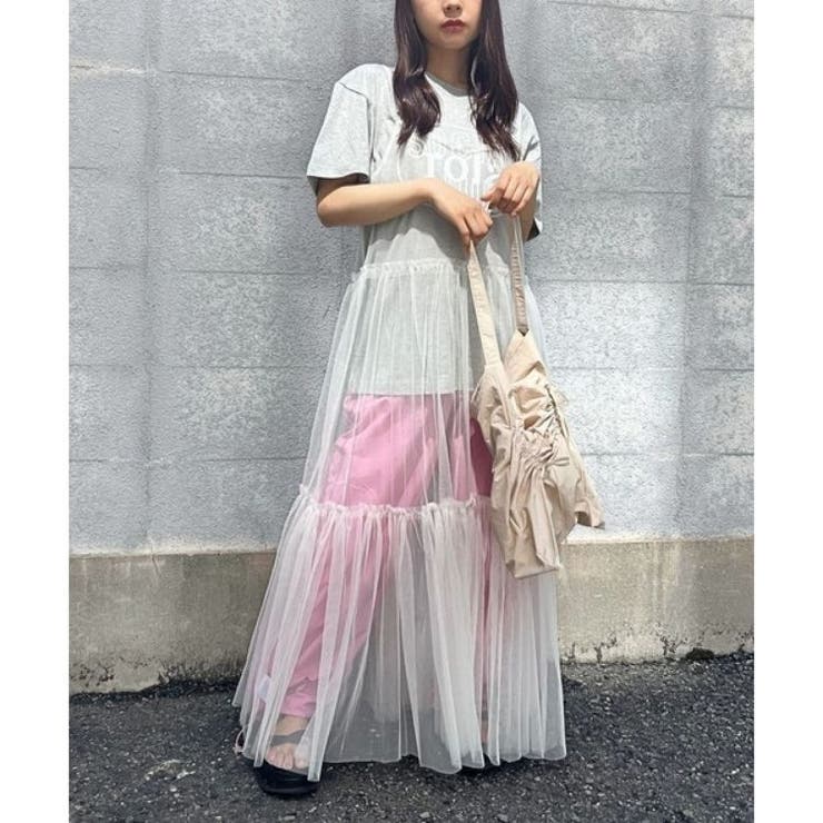 チュールシースルーキャミワンピース レイヤード かわいい ガーリー