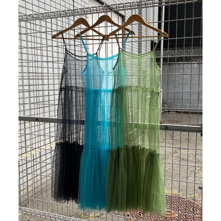 チュールシースルーキャミワンピース レイヤード かわいい ガーリー