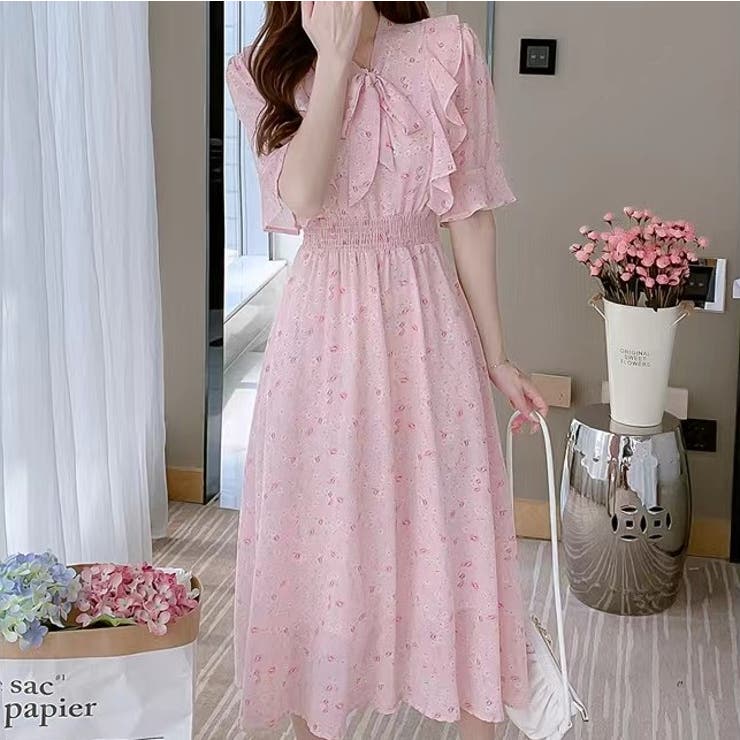 夏新作】ワンピース リボンワンピース オフェスカジュアル[品番