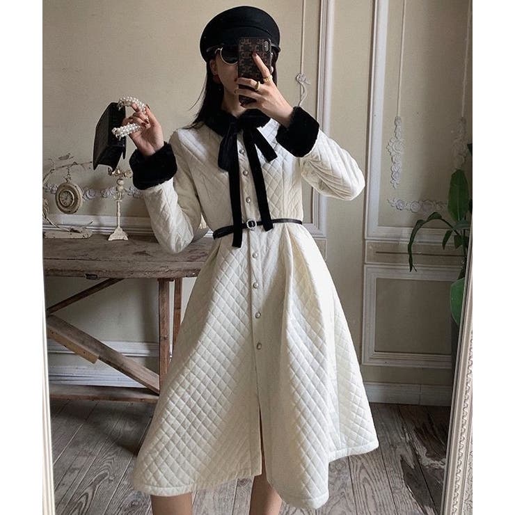 ベルヘットコート リボン+ベルド付き 韓国ファッション[品番