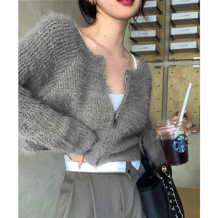 シャギージップクロップドカーディガン[品番：SPRW0010341]｜SpRay