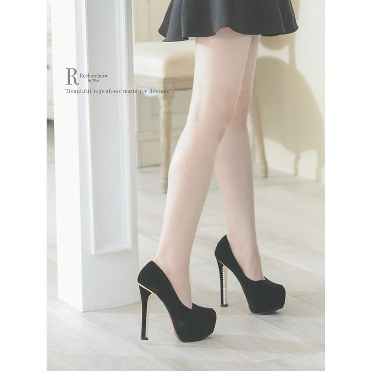 厚底×ハイヒールベロアパンプス キャバパンプス シューズ[品番