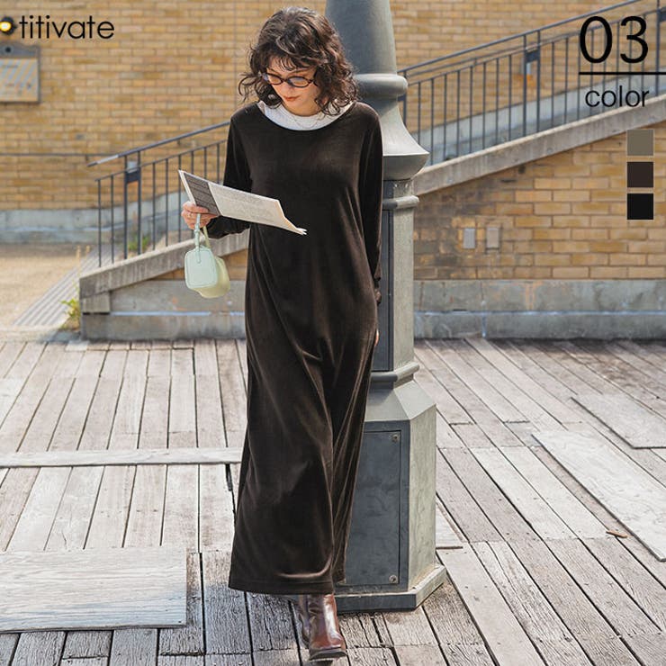 ベロアロングスリーブワンピース[品番：TV000018094]｜titivate