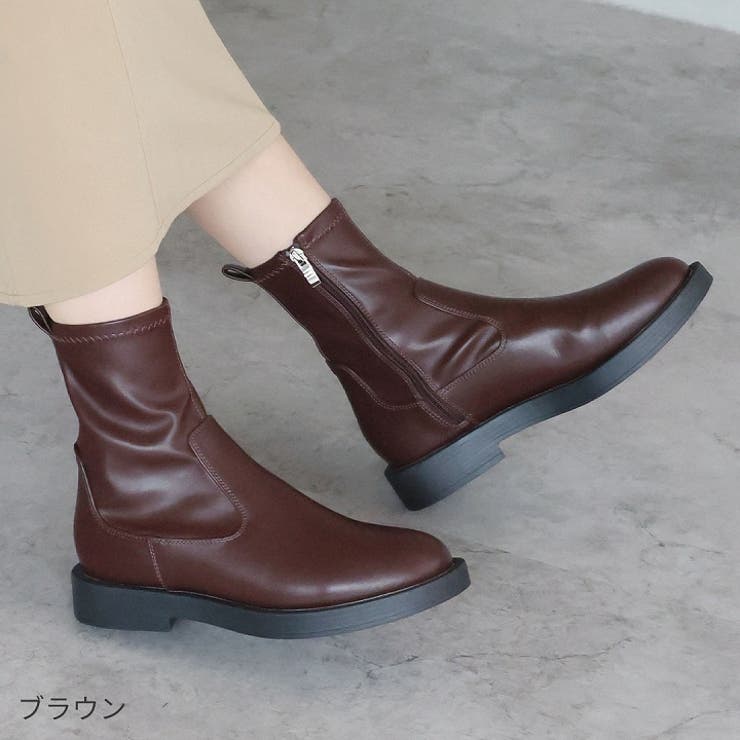 厚底ブラックソールストレッチショートブーツ[品番：VIVS0009755