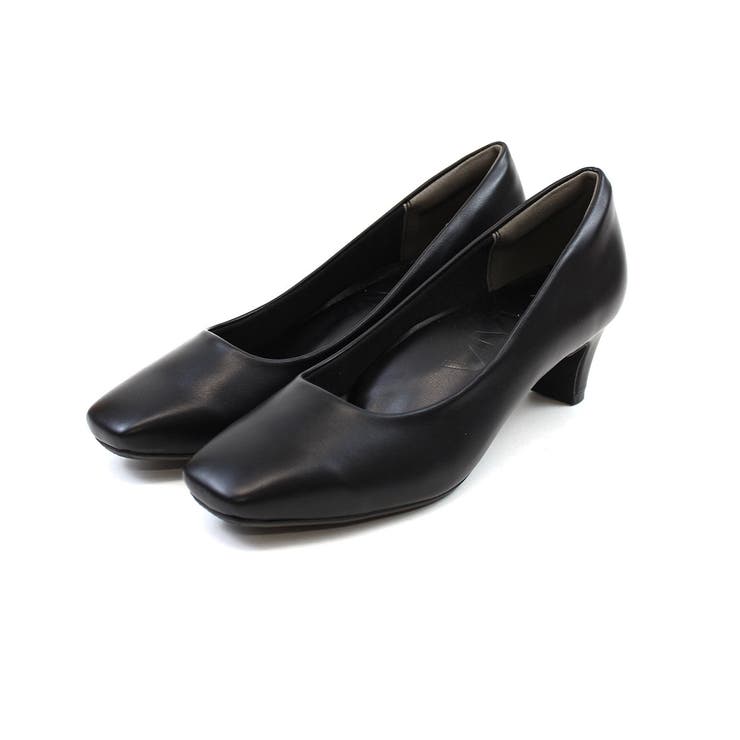 履きごこちやみつき感激】スクエアトゥ5cmプレートヒールパンプス[品番