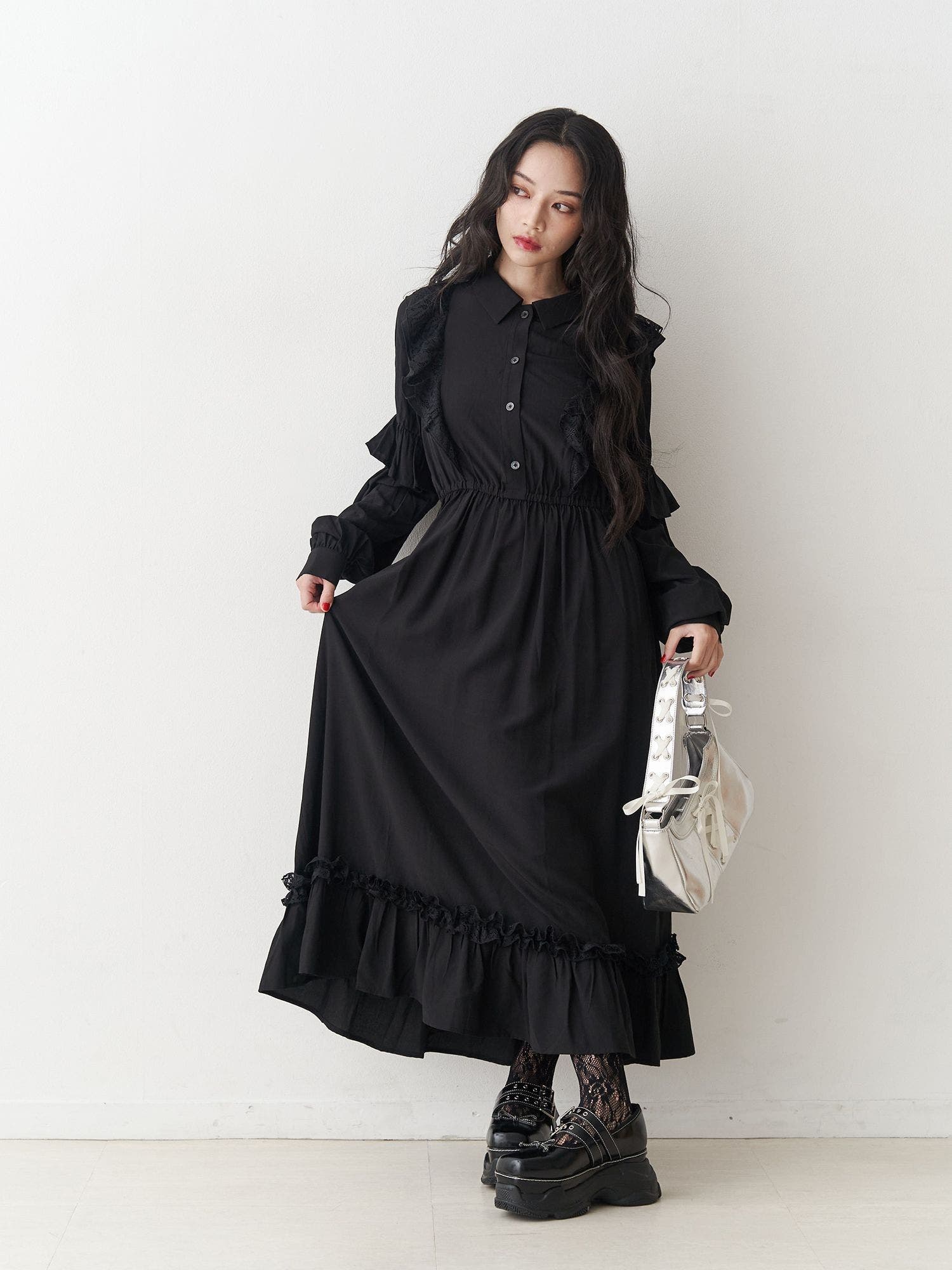 ラッフルフリルロングワンピース[品番：MKSW0067227]｜jouetie