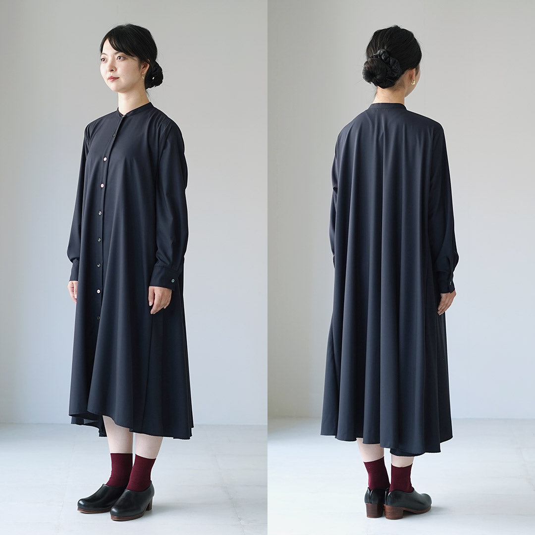 mizuiro ind（ミズイロインド） T/R スタンドカラー フレア ワンピース