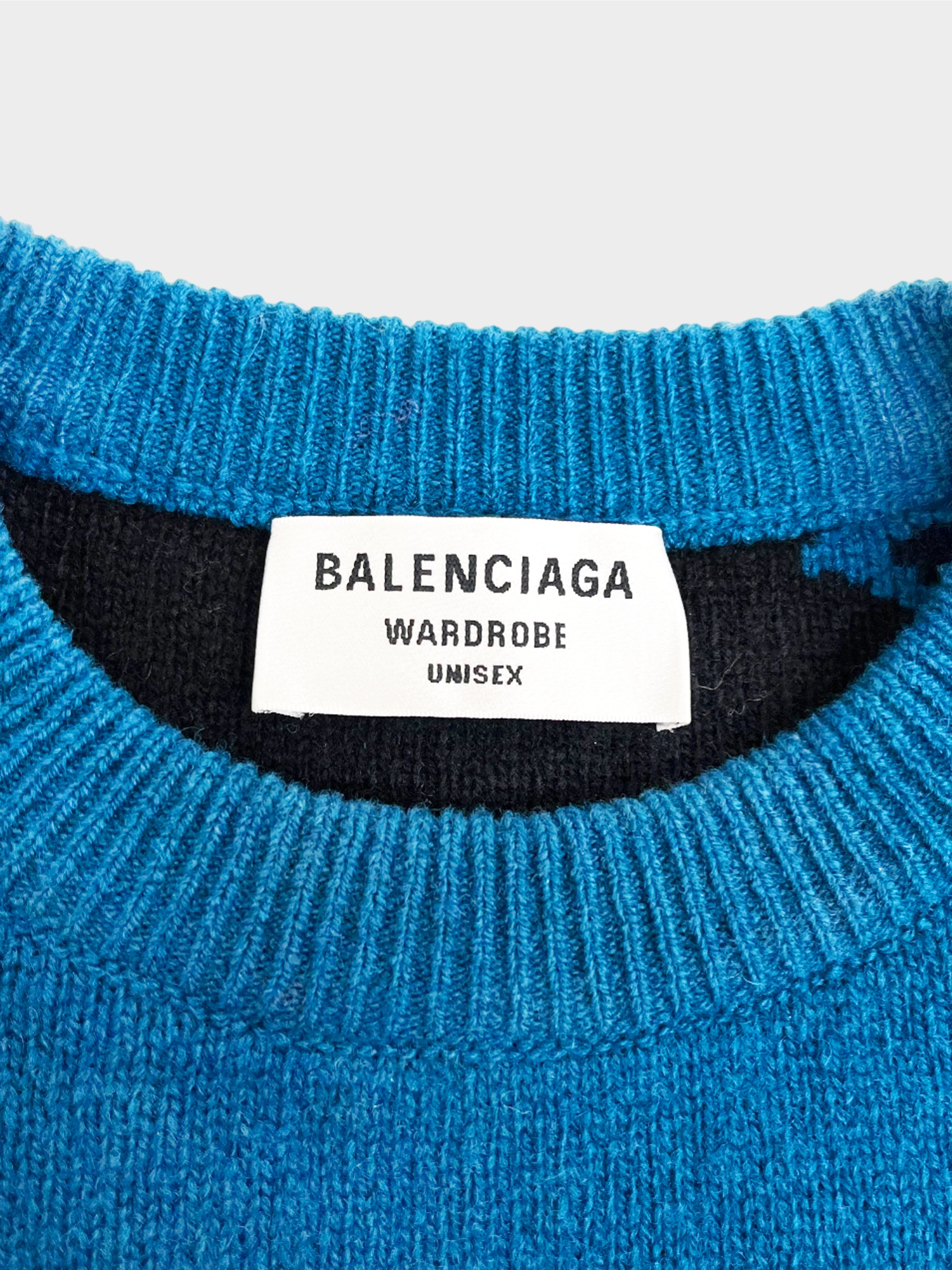 Balenciaga 2021 Teal Logo Knit Oversized Sweater