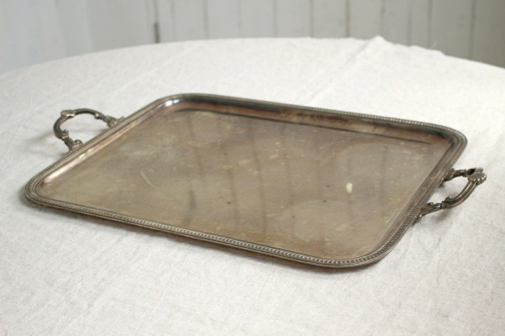 持ち手付きシルバープレートトレー（57x37cm） フランスアンティーク