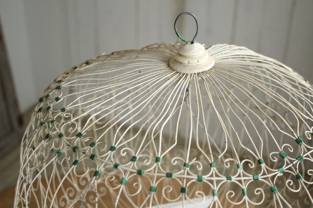 1920年代白ペイントのバードケージ（鳥籠）大（高さ65cm） フランス