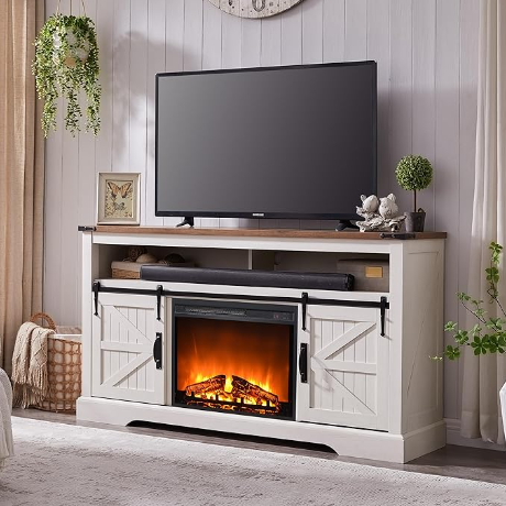 OKD Farmhouse Fireplace TV Stand, Farmhouse Entertainment Center with